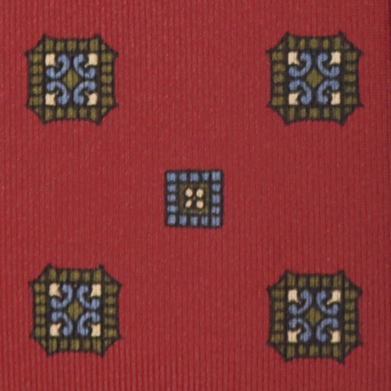 F.Marino Silk Tie 7 Folds Medallions Brick Red-Wools Boutique Uomo