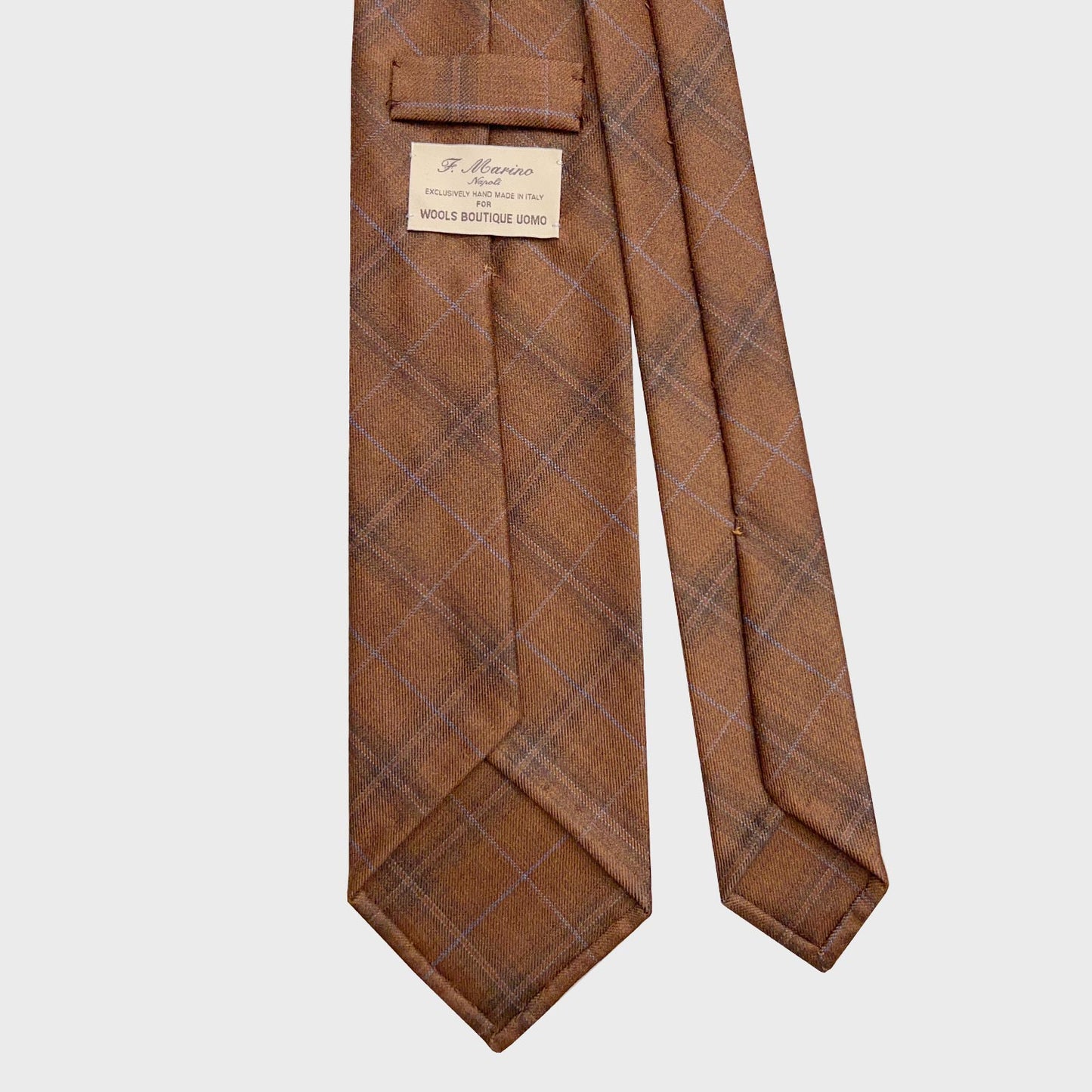 F.Marino Checked Wool Tie 3 Folds Rust-Wools Boutique Uomo