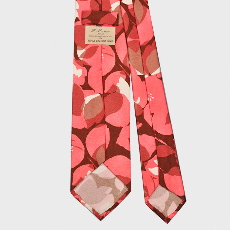 F.Marino Silk Tie 3 Folds Leaves Nature Pattern Pink-Wools Boutique Uomo