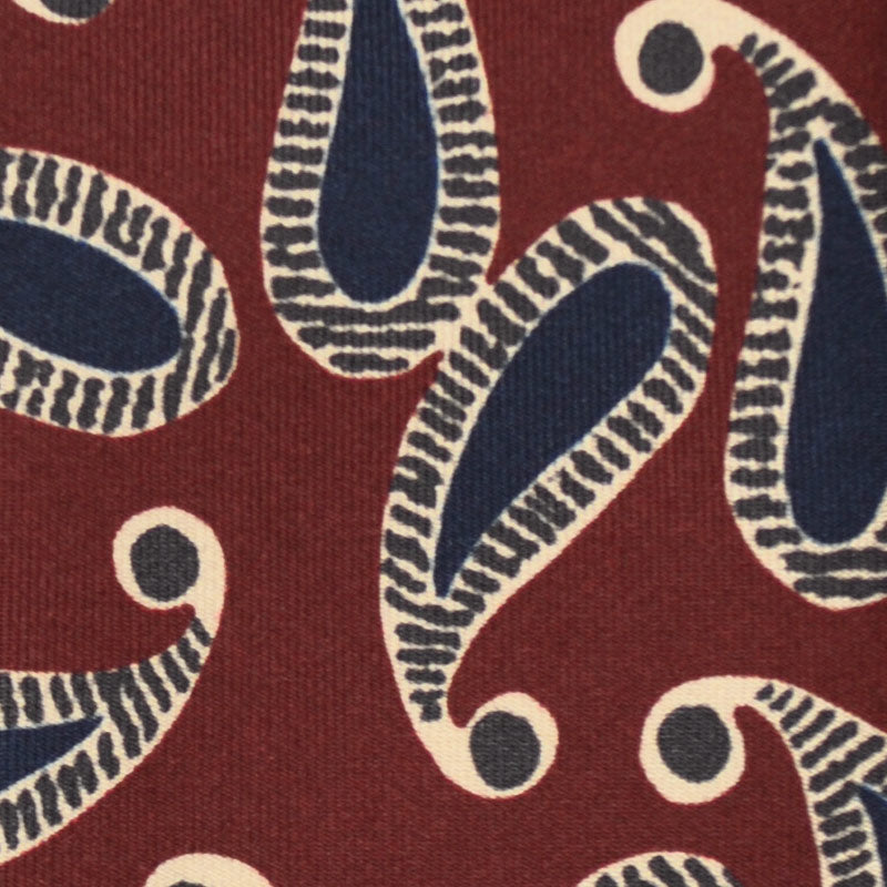 F.Marino Paisley Sketch Print Silk Tie 3 Folds Bordeaux-Wools Boutique Uomo