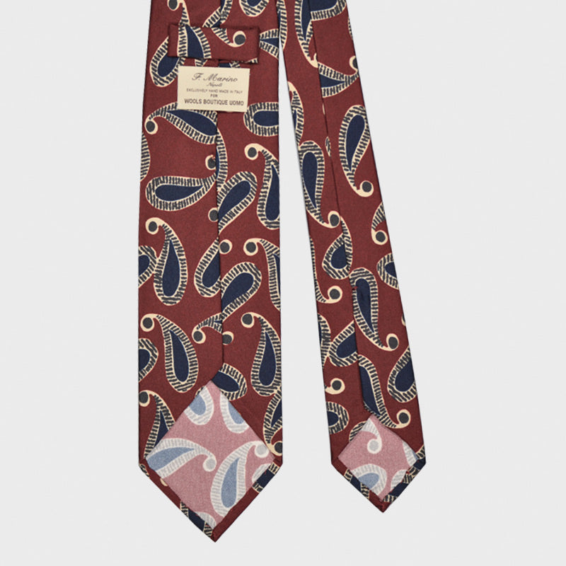 F.Marino Paisley Sketch Print Silk Tie 3 Folds Bordeaux-Wools Boutique Uomo