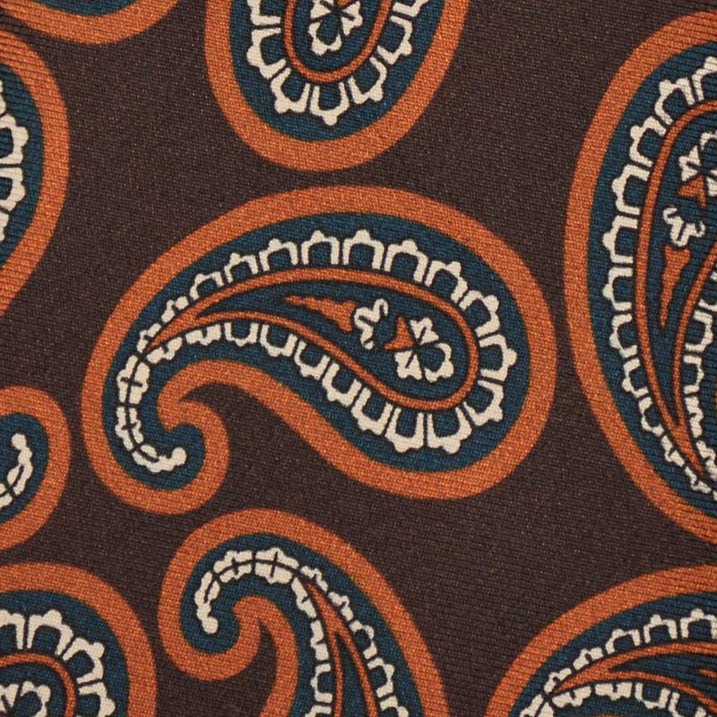 F.Marino Silk Tie 3 Folds Paisley Cacao Brown-Wools Boutique Uomo