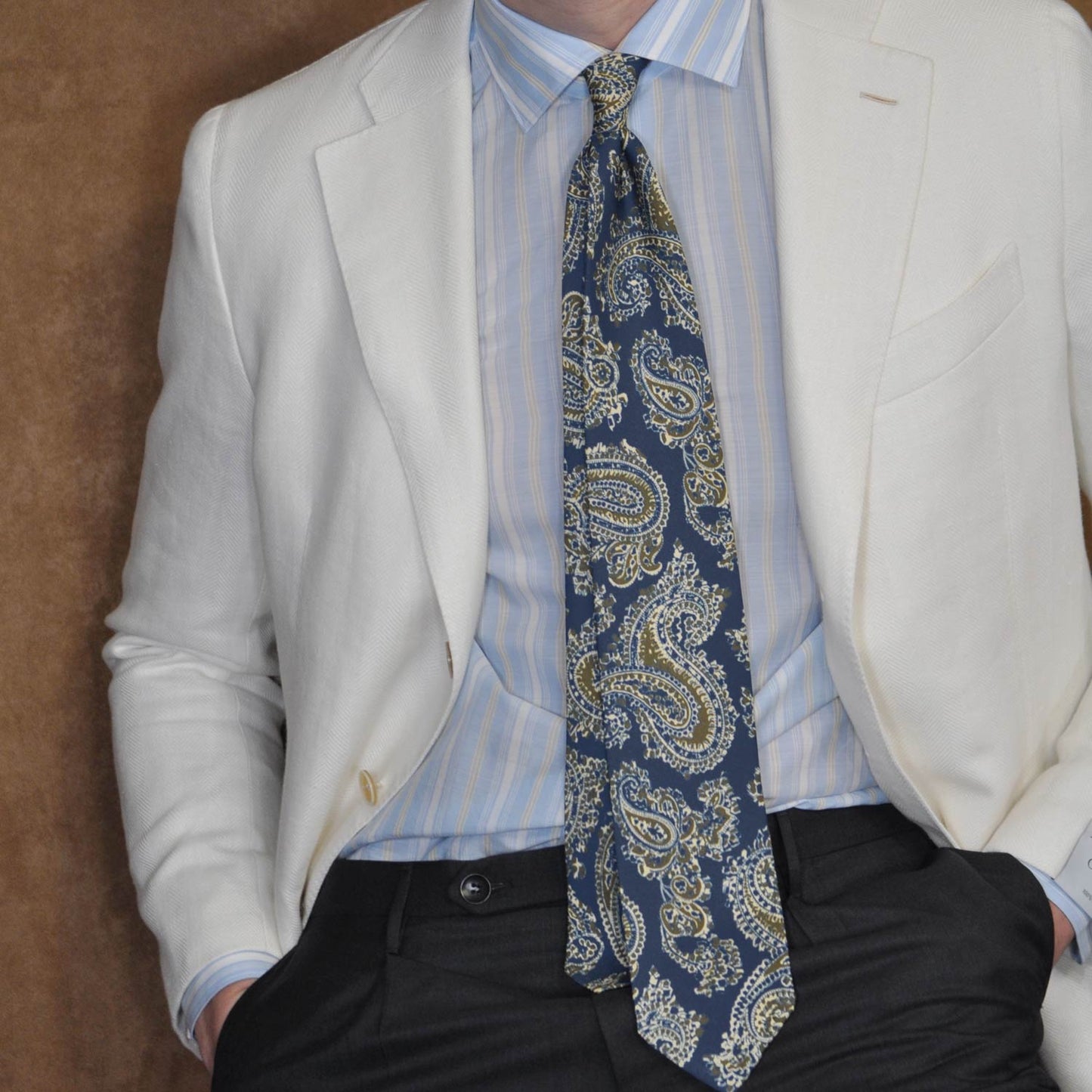 F.Marino Big Paisley Print Silk Tie 3 Folds Denim Blue-Wools Boutique Uomo