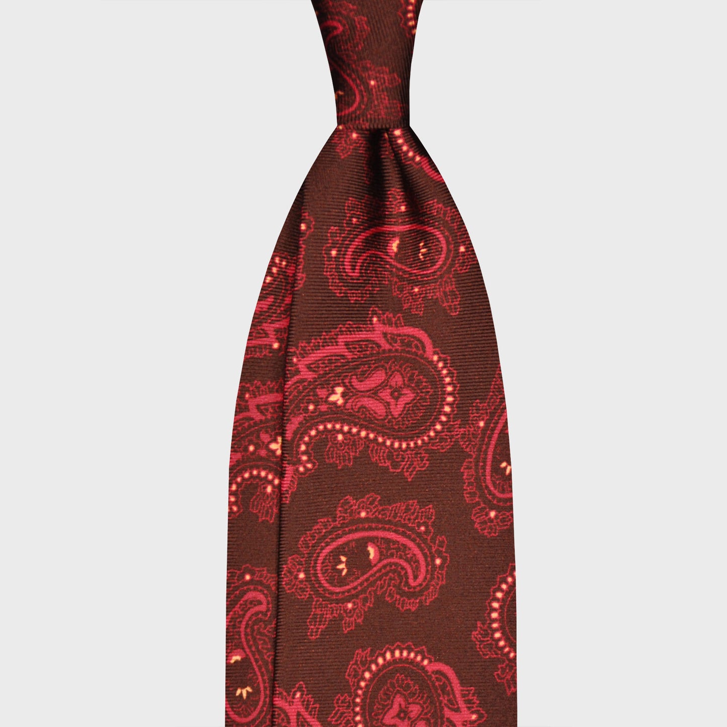F.Marino Paisley Print Silk Tie 3 Folds Brown-Wools Boutique Uomo