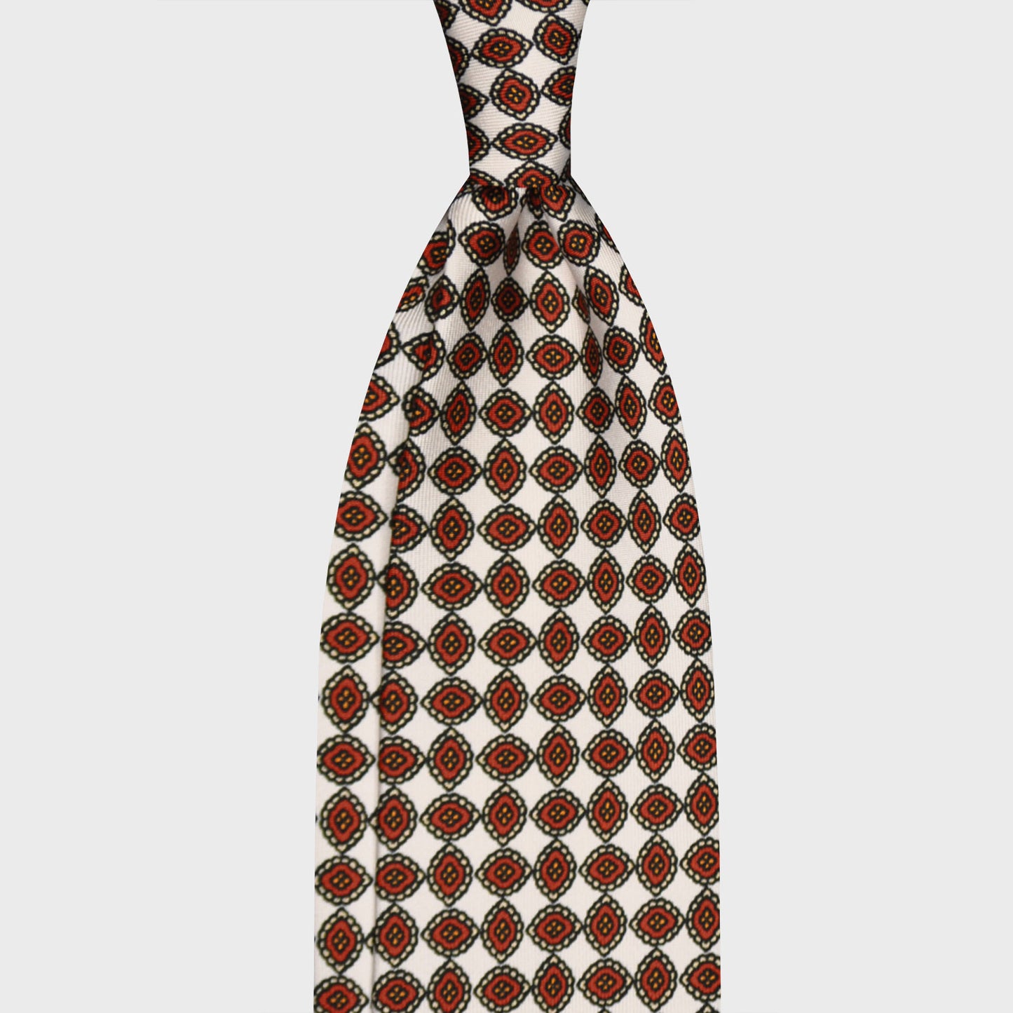 F.Marino Silk Tie 3 Folds Diamonds White-Wools Boutique Uomo