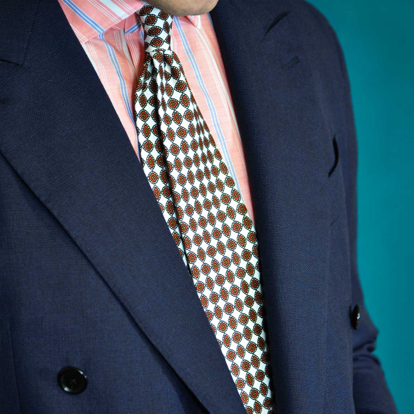 F.Marino Silk Tie 3 Folds Diamonds White-Wools Boutique Uomo