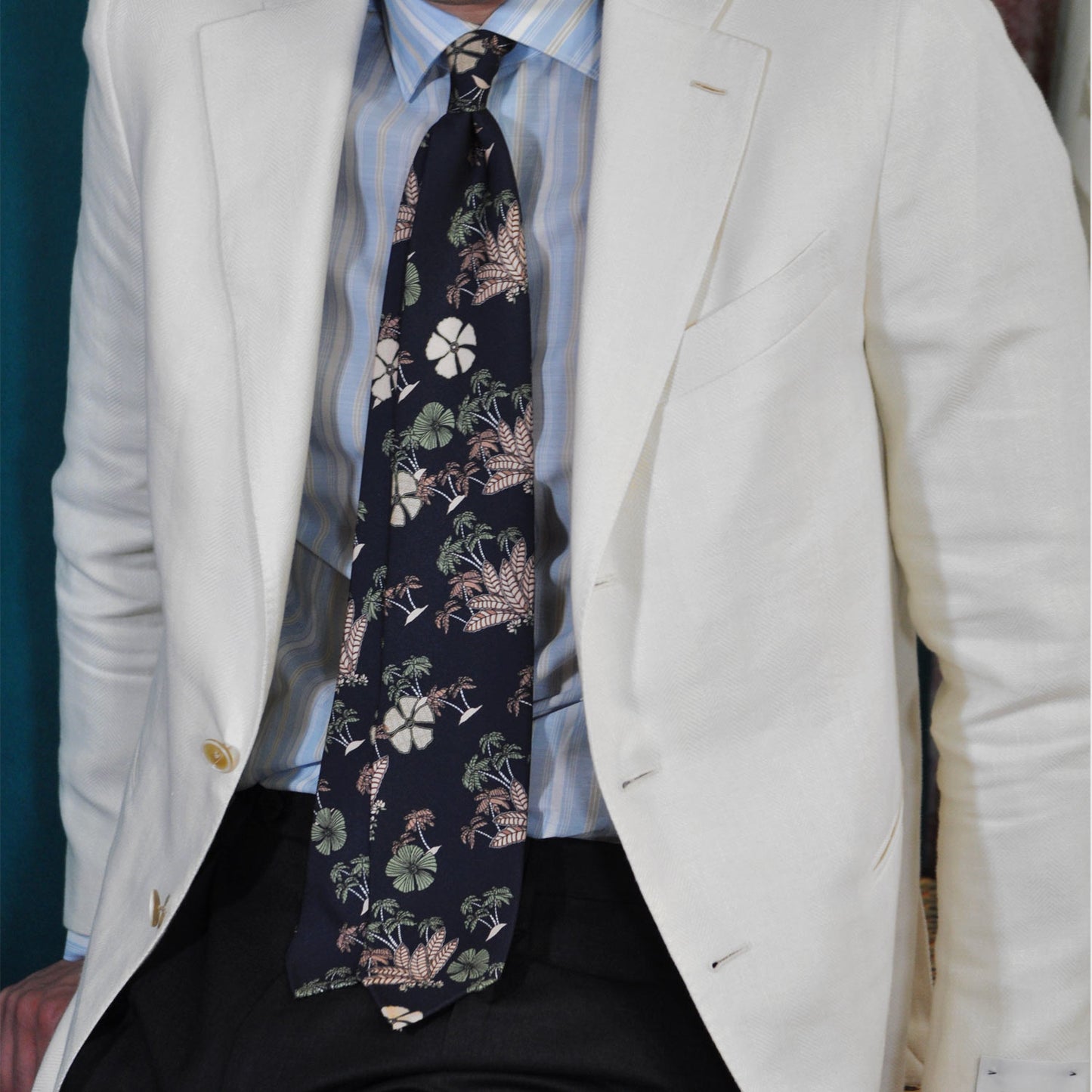 F.Marino Jungle Hawaiian Silk Tie 3 Folds Dark Blue-Wools Boutique Uomo