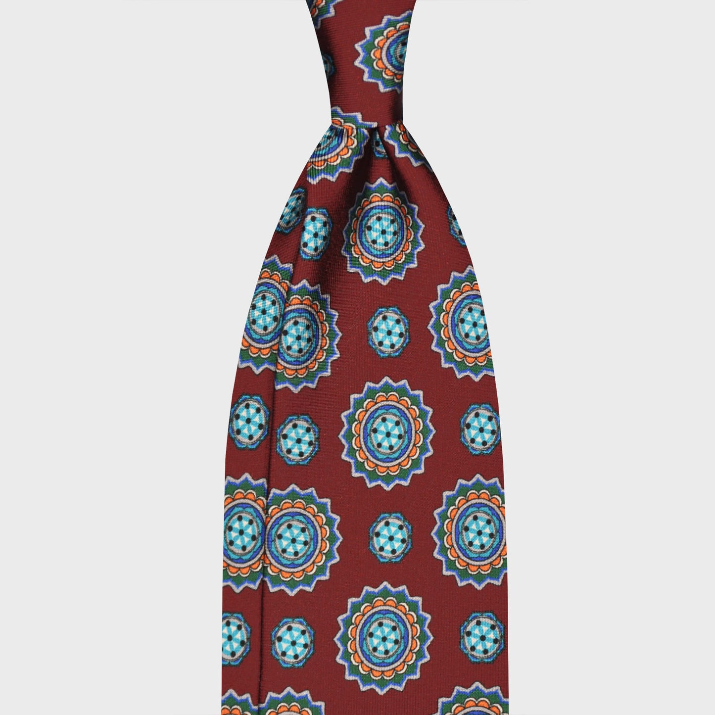 F.Marino Mandala Silk Tie 3 Folds Burgundy-Wools Boutique Uomo