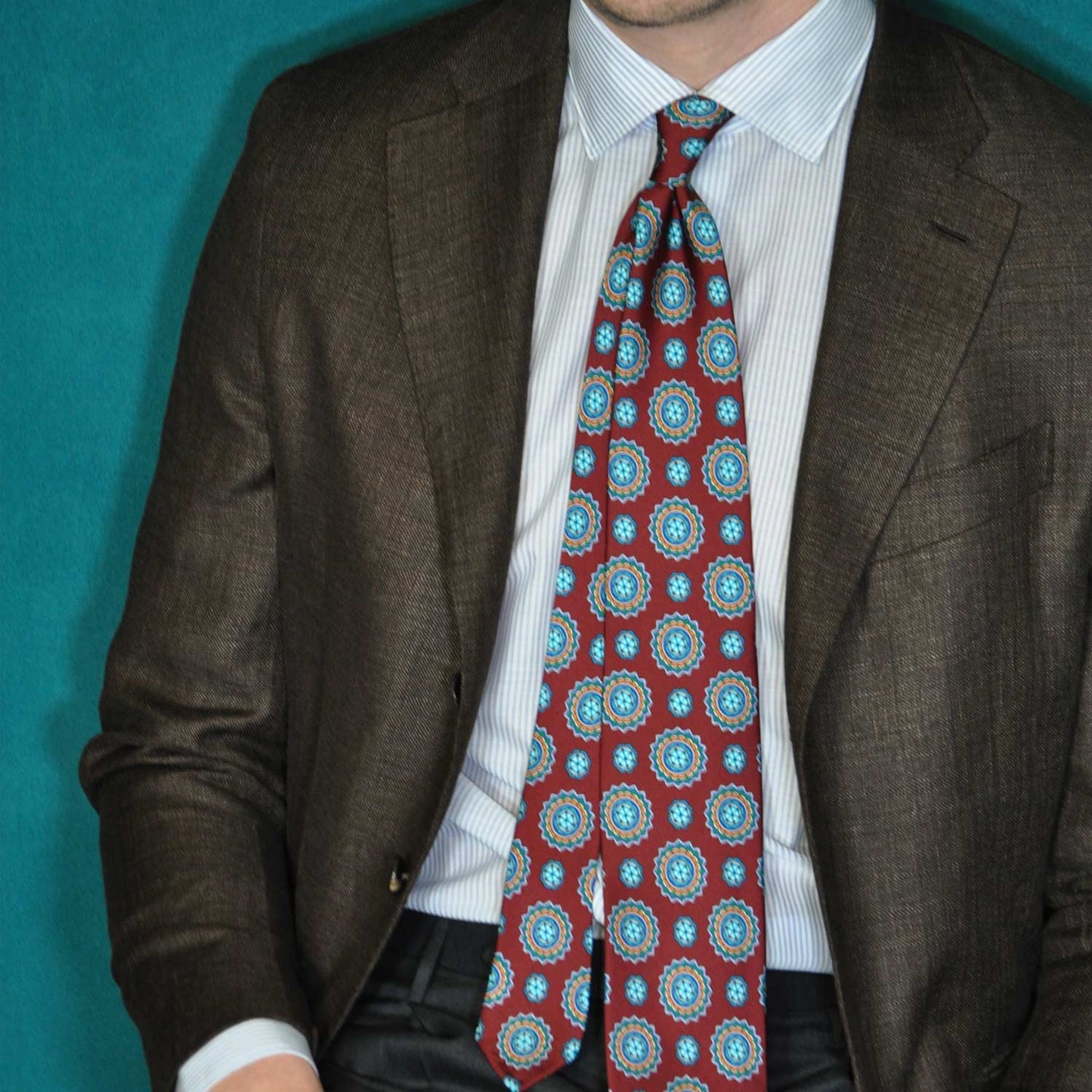 F.Marino Mandala Silk Tie 3 Folds Burgundy-Wools Boutique Uomo