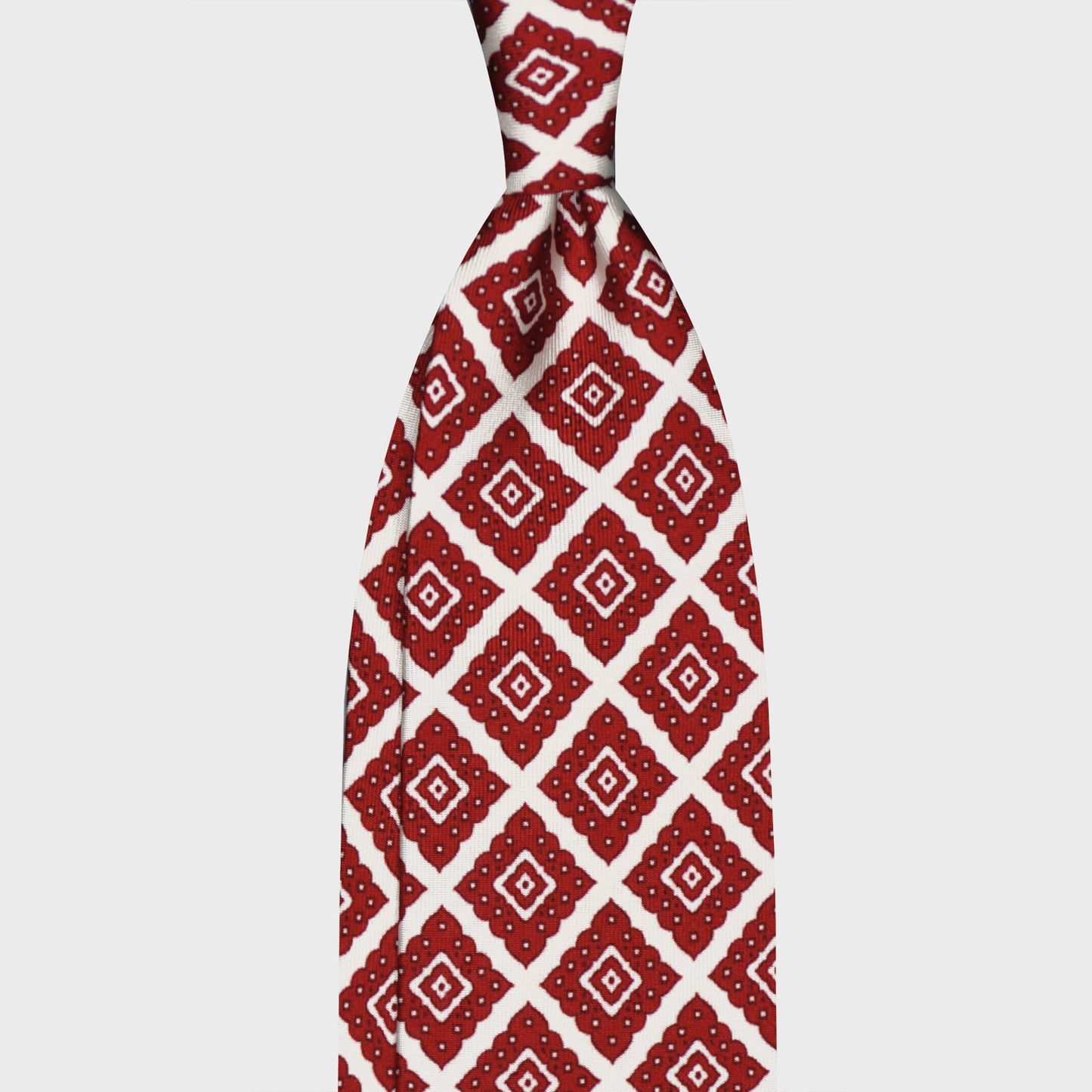 F.Marino Silk Tie 3 Folds Ornamental Rhombus Brick Red-Wools Boutique Uomo