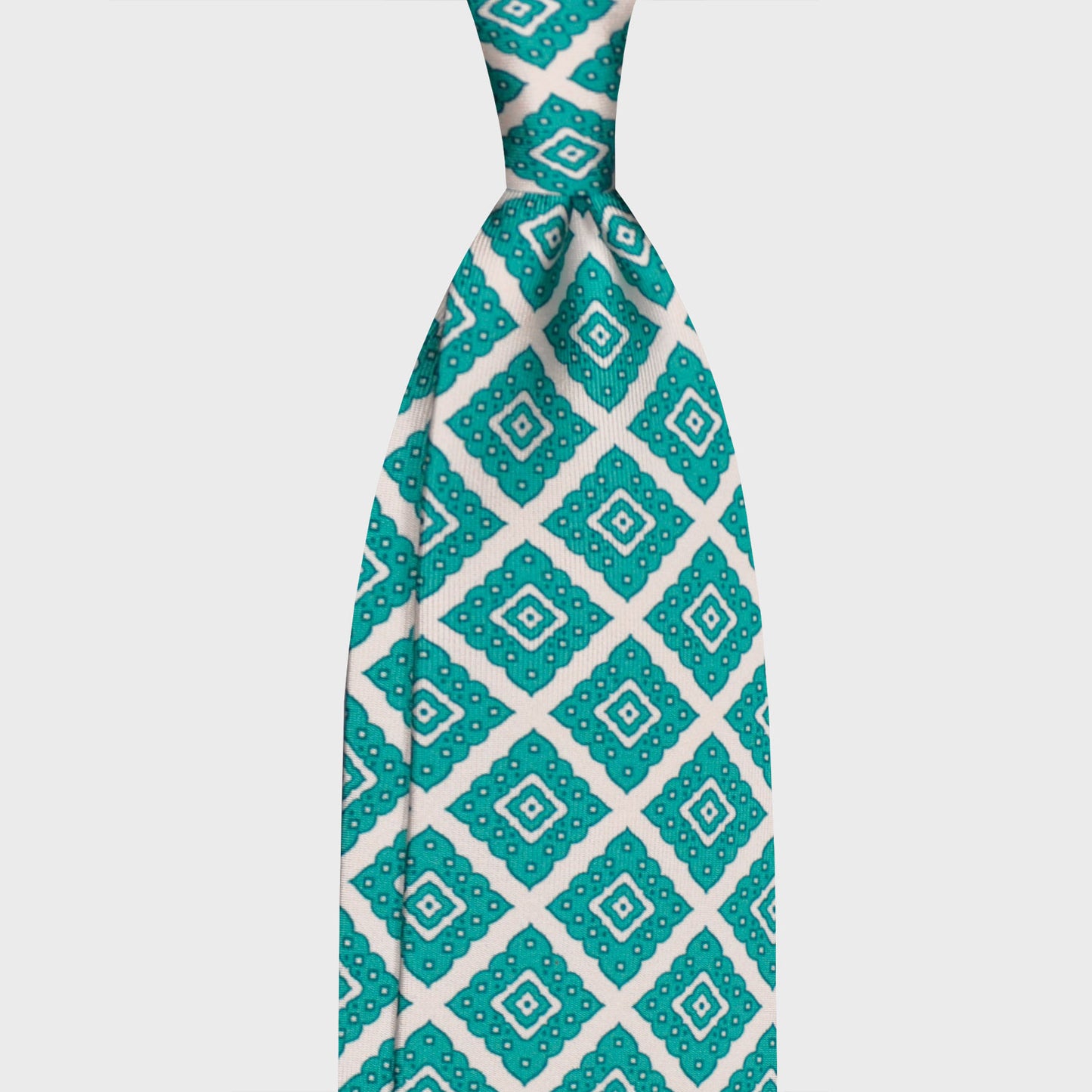 F.Marino Silk Tie 3 Folds Ornamental Rhombus Aquamarine-Wools Boutique Uomo