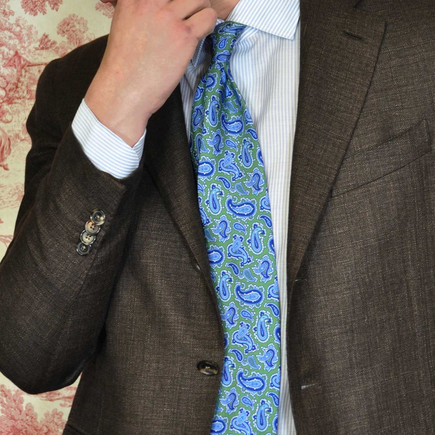 F.Marino Paisley Print Silk Tie 3 Folds Lime-Wools Boutique Uomo