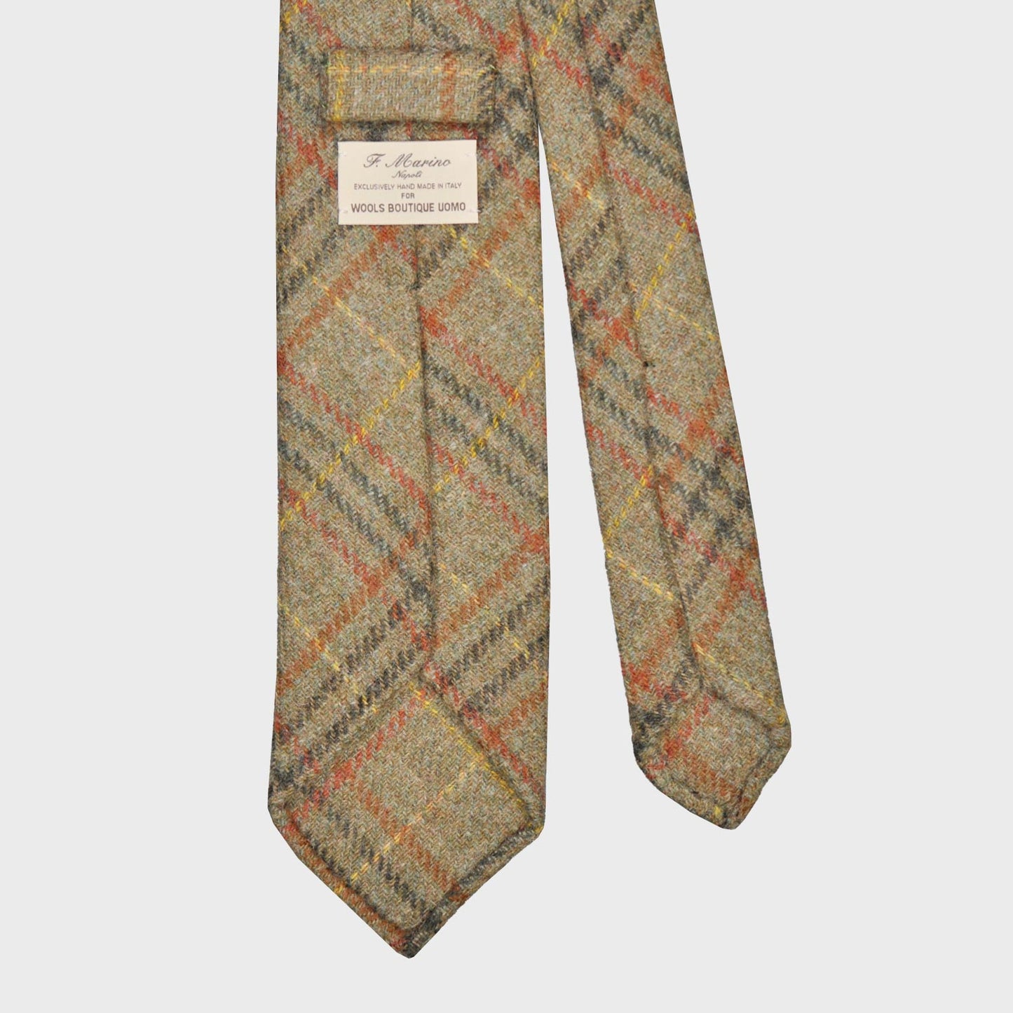 F.Marino Tweed Tie 3 Folds Glen Plaid Army Green-Wools Boutique Uomo