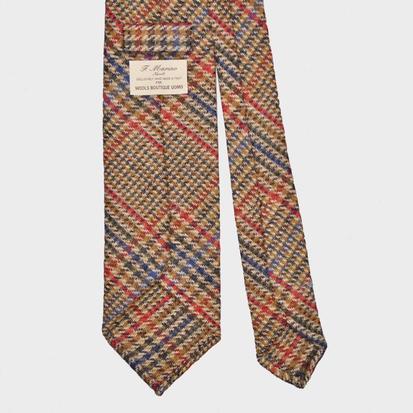 F.Marino Tweed Tie 3 Folds Prince of Wales Red-Wools Boutique Uomo