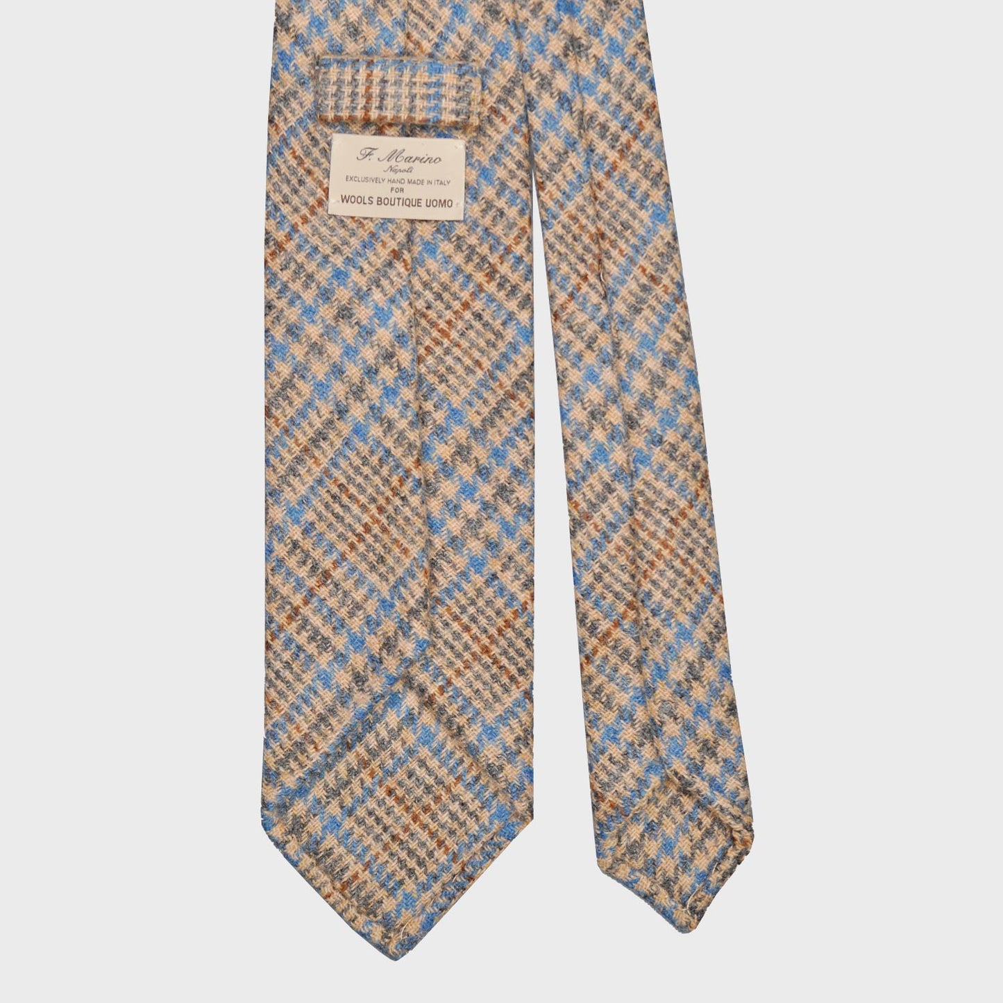 F.Marino Tweed Tie 3 Folds Prince of Wales Sky-Wools Boutique Uomo
