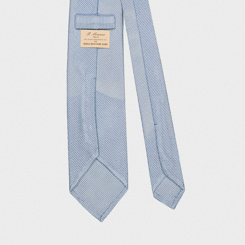 F.Marino Handmade Grenadine Silk Tie 3-Fold Light Blue-Wools Boutique Uomo