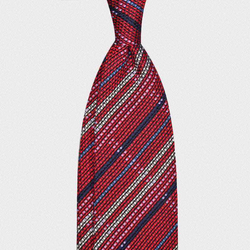 F.Marino Handmade Grenadine Silk Tie Madras Red-Wools Boutique Uomo