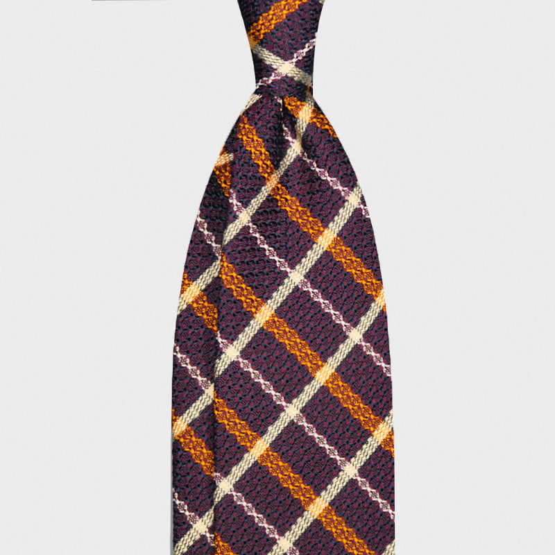 F.Marino Handmade Grenadine Silk Tie Madras Plum-Wools Boutique Uomo