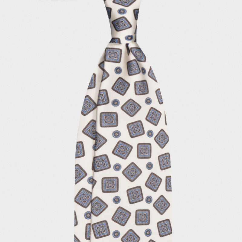 F.Marino Handmade 3 Folds Silk Tie Medallions White-Wools Boutique Uomo