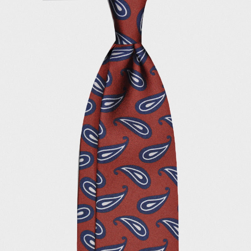 F.Marino Handmade Silk Tie 3-Fold Paisley Bordò-Wools Boutique Uomo