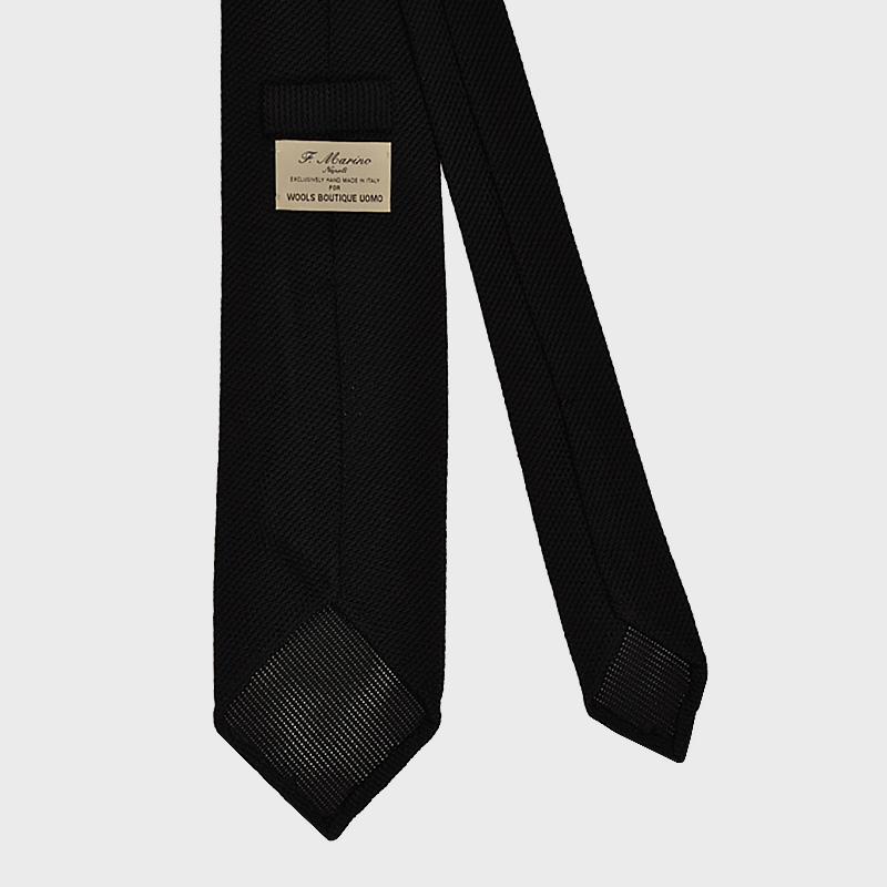 F.Marino Handmade Grenadine Silk Tie 3-Fold Black-Wools Boutique Uomo