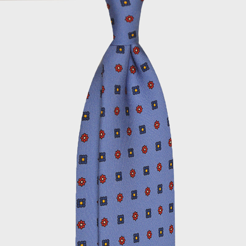 F.Marino Handmade Silk Tie 3-Fold Micro Daisy Diamonds | Light Blu-Wools Boutique Uomo
