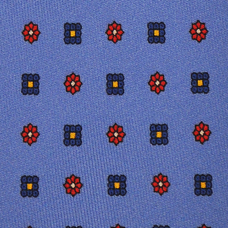 F.Marino Handmade Silk Tie 3-Fold Micro Daisy Diamonds | Light Blu-Wools Boutique Uomo