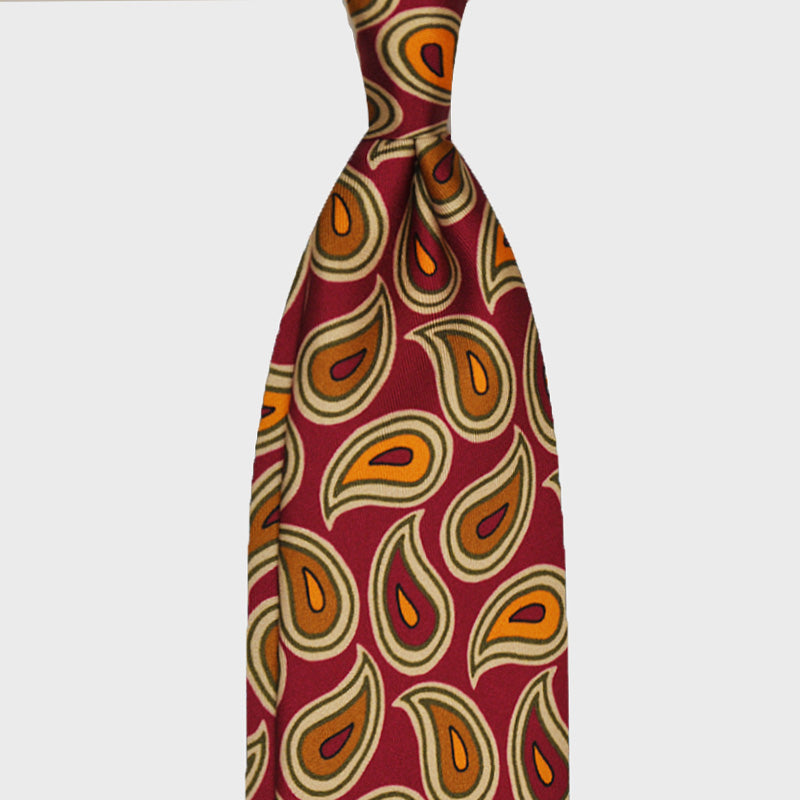 F.Marino Handmade Silk Tie 3-Fold Paisley | Magenta-Wools Boutique Uomo