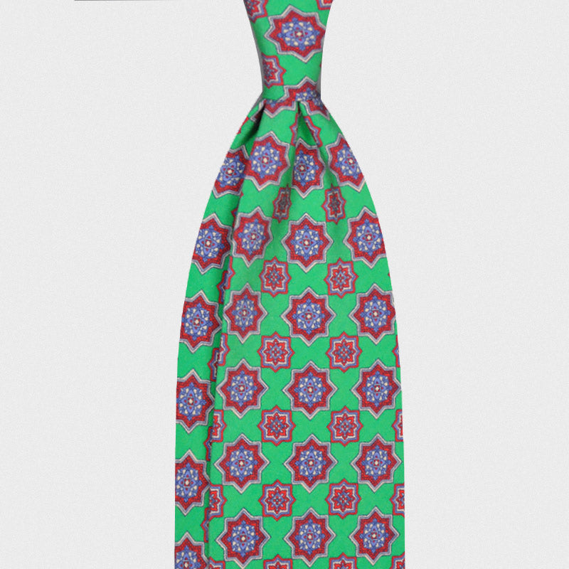 F.Marino Handmade Tie Silk Cotton 3-Fold Medallions Green-Wools Boutique Uomo