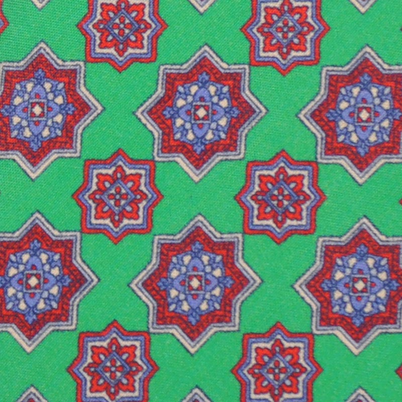 F.Marino Handmade Tie Silk Cotton 3-Fold Medallions Green-Wools Boutique Uomo