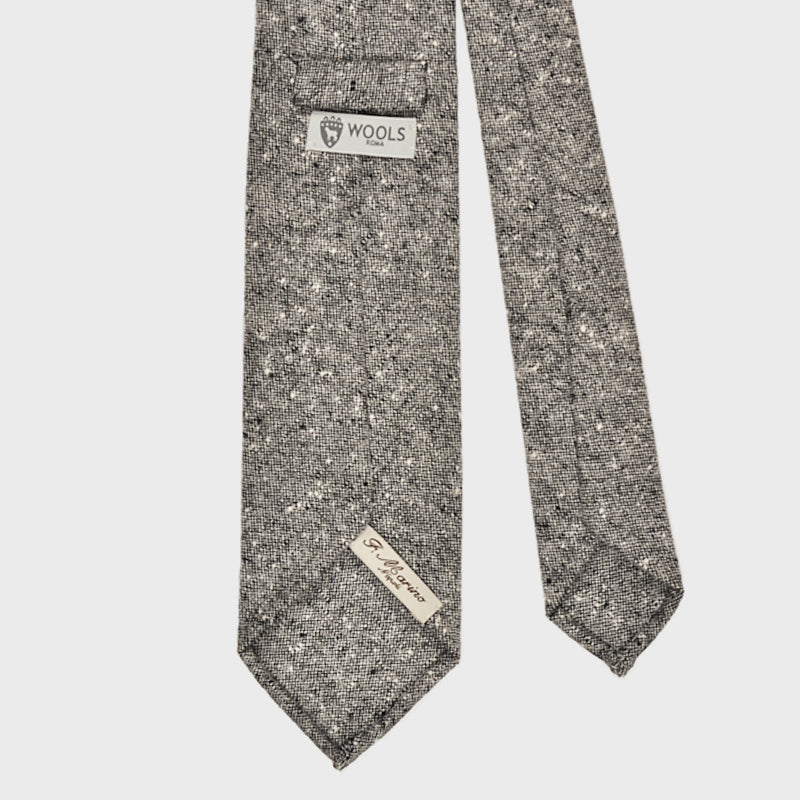 F.Marino Handmade Wool Tie 3-Fold Donegal Tweed Black White-Wools Boutique Uomo