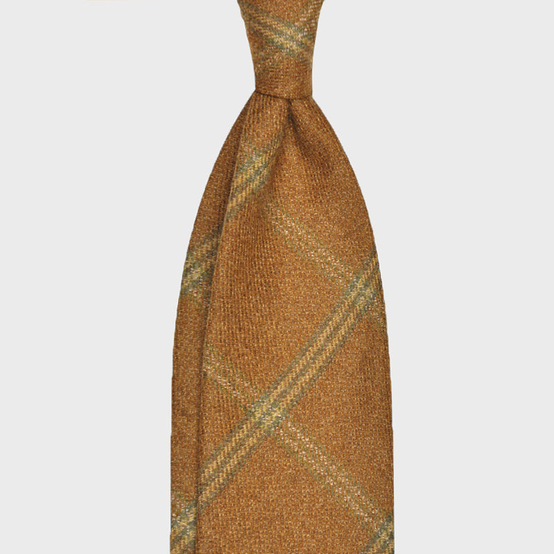 F.Marino Handmade Wool Tie 3-Fold Check Caramel-Wools Boutique Uomo