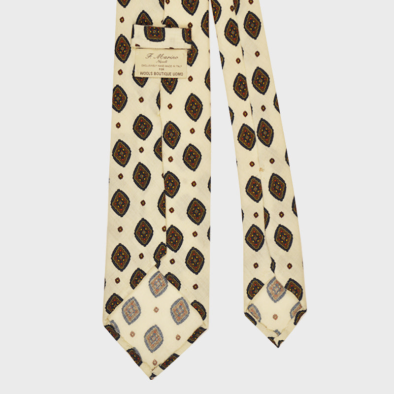 F.Marino Handmade Wool Tie 3-Fold Diamonds Avorio-Wools Boutique Uomo