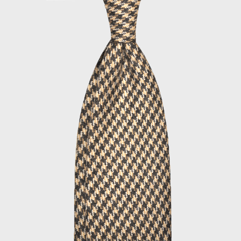F.Marino Wool Tie 3 Folds Pied de Poule Brown Ivory-Wools Boutique Uomo