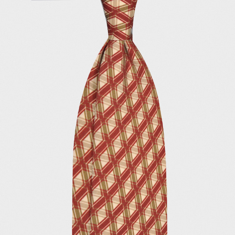 F.Marino Wool Tie 3 Fold 3D Rhombus Vintage Style 60s Raspberry-Wools Boutique Uomo