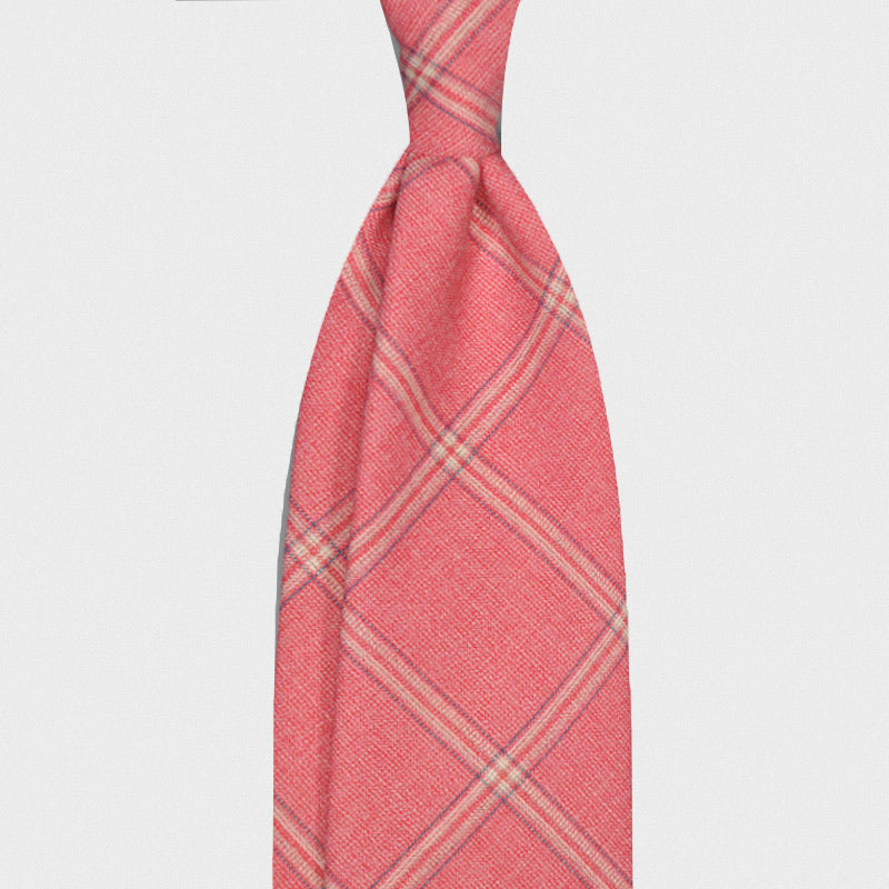 F.Marino Handmade Wool Tie Drapers Italy 3-Fold Windowpane Pink-Wools Boutique Uomo