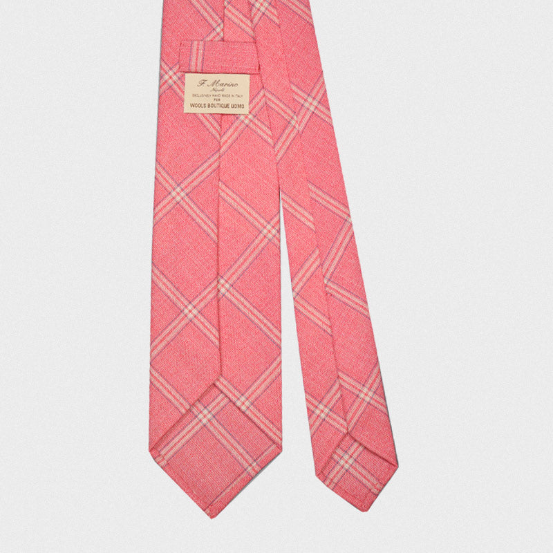F.Marino Handmade Wool Tie Drapers Italy 3-Fold Windowpane Pink-Wools Boutique Uomo