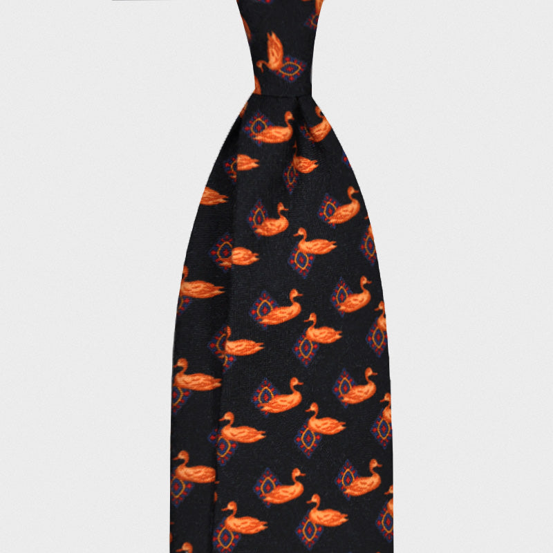 F.Marino Handmade Wool Tie 3-Fold Black Duck-Wools Boutique Uomo