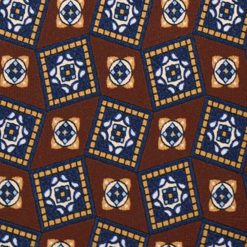 F.Marino Handmade 3 Folds Silk Tie Medallions Brown-Wools Boutique Uomo