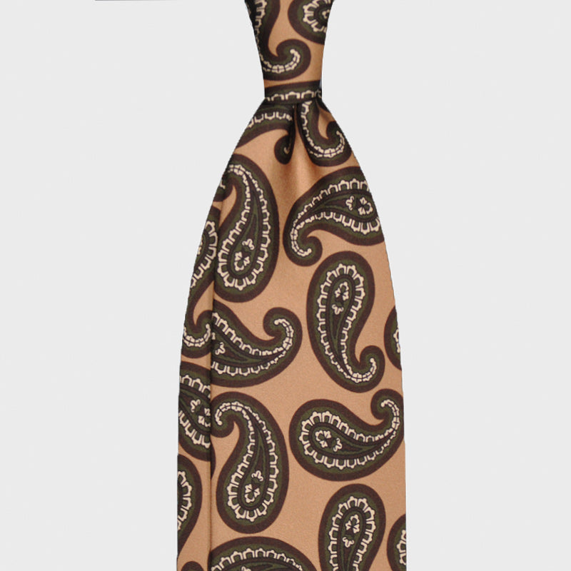 F.Marino Silk Tie 3 Folds Paisley Sand Brown-Wools Boutique Uomo