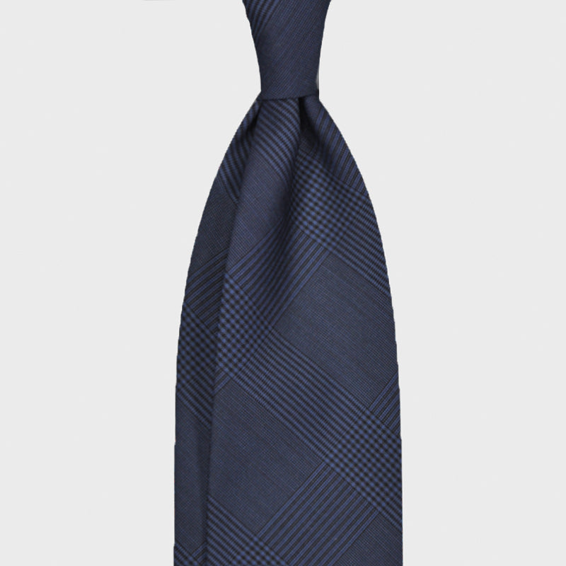 F.Marino Handmade Wool Tie 3 Folds Prince of Wales Blue-Wools Boutique Uomo