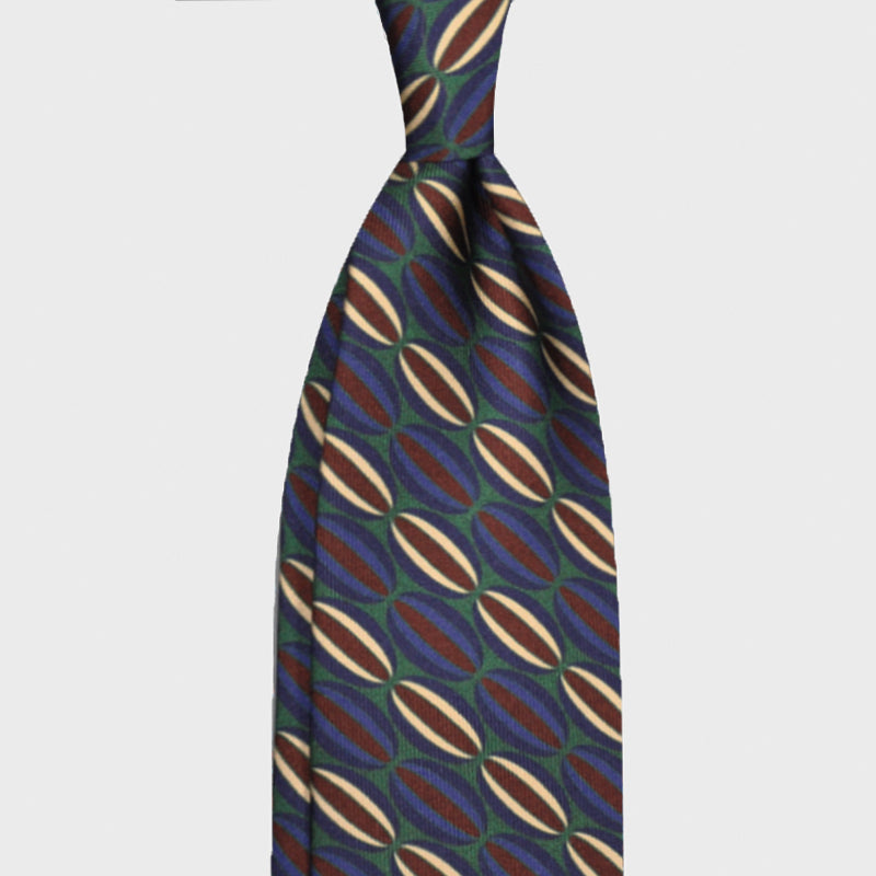 F.Marino Silk Tie 3 Folds Fantasy Pattern Green-Wools Boutique Uomo