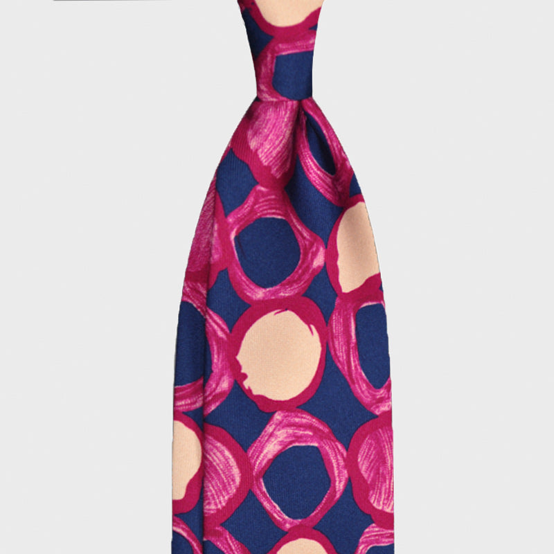 F.Marino Silk Tie 3 Folds Fantasy Pattern Artistic Fucsia Pois-Wools Boutique Uomo