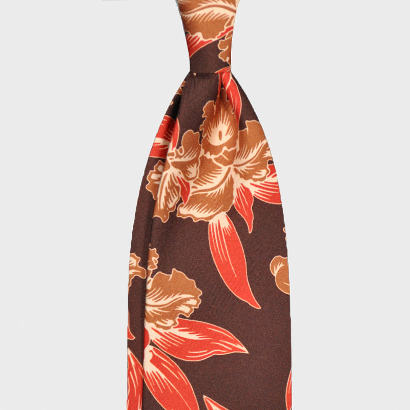 F.Marino Hawaiian Silk Tie 3 Folds Brown-Wools Boutique Uomo