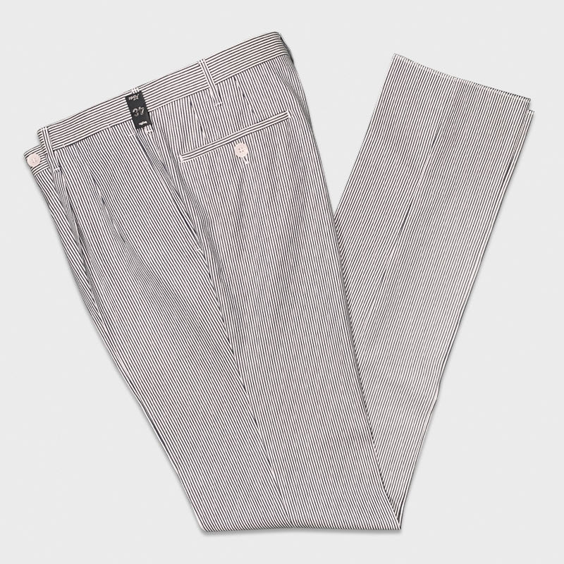 Rota Men's Stripes Cotton Trousers White Blue-Wools Boutique Uomo