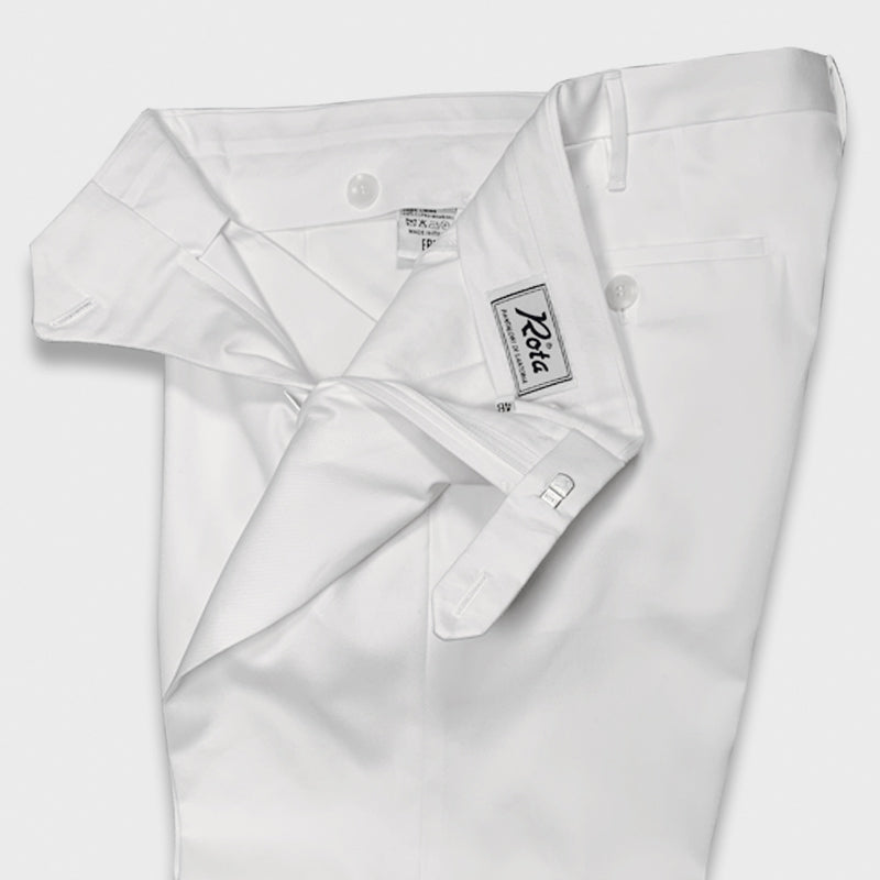 Rota Men's Trousers Double Pleats Cotton Twill White-Wools Boutique Uomo