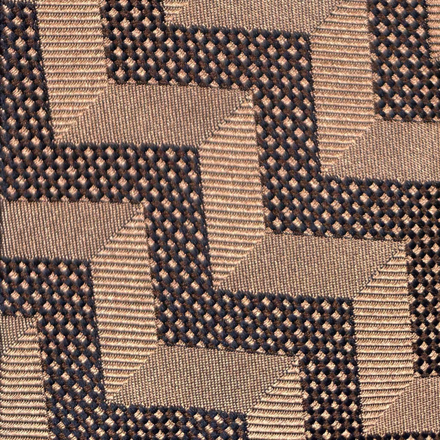 Art Déco zig zag geometric weave detail in champagne beige and brown silk