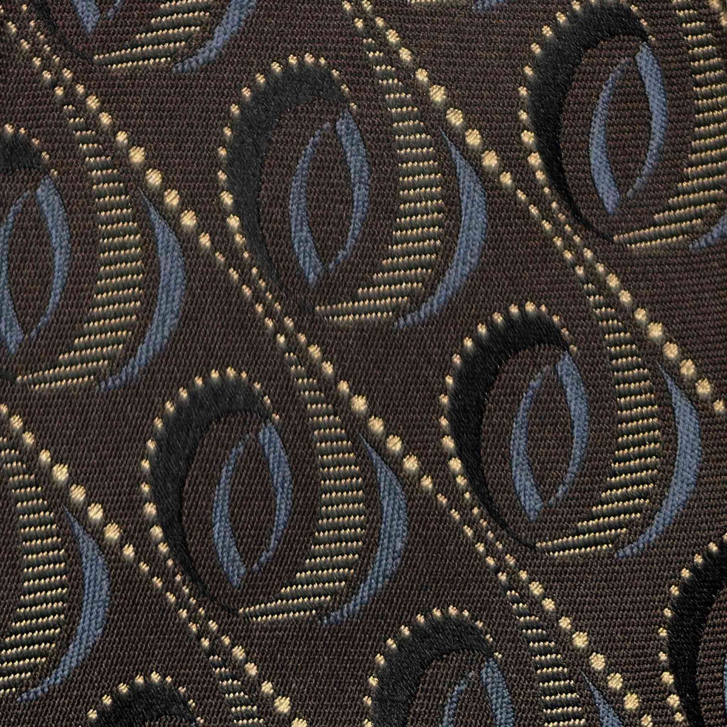 Modernist diagonal oval pattern silk tie coffee brown detail