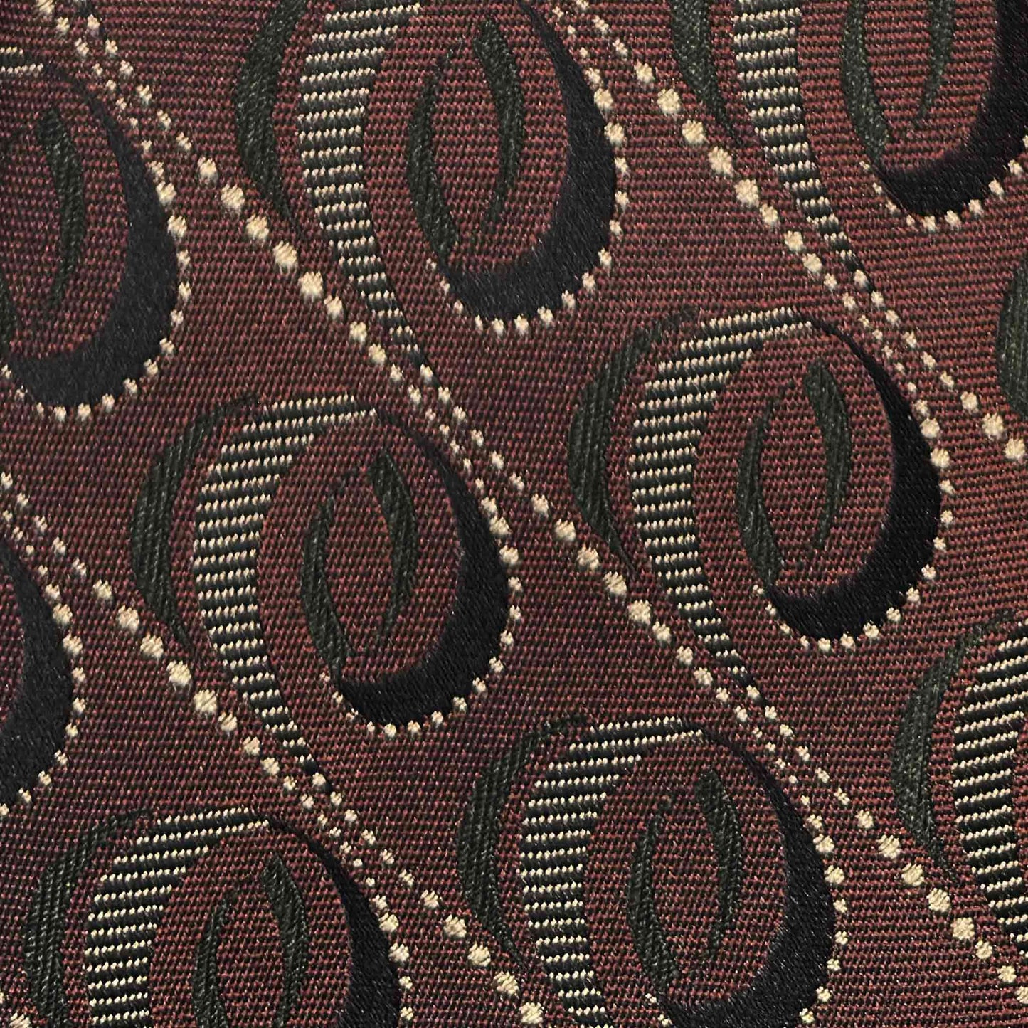 Modernist diagonal oval pattern silk tie burgundy red detail