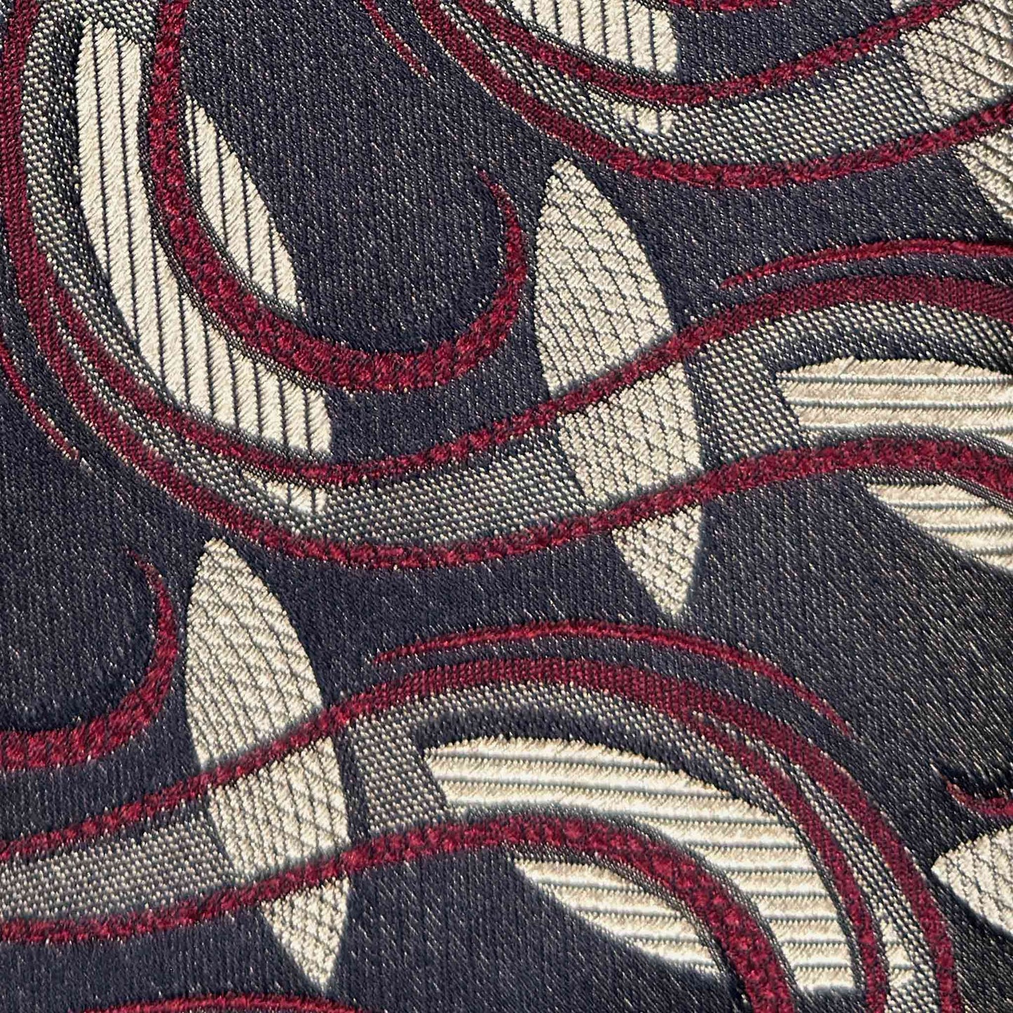 Art Nouveau ornamental botanical pattern silk tie anthracite grey ruby red detail